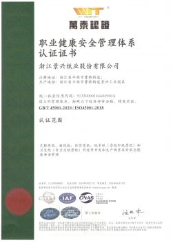 ISO45001职业健康安全治理系统认证证书中文