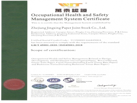 OHSAS18001职业健康安全治理系统认证证书英文